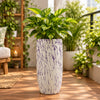 Elevated White with Blue Textured Ceramic Pot