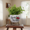 Ivory Floral Printed Metal Planter Pot