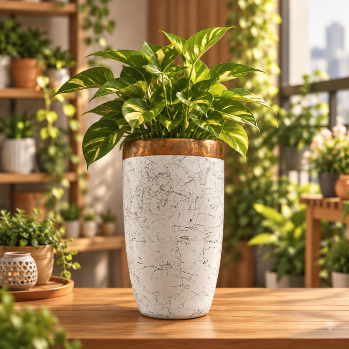 Splatter White & Copper Planter