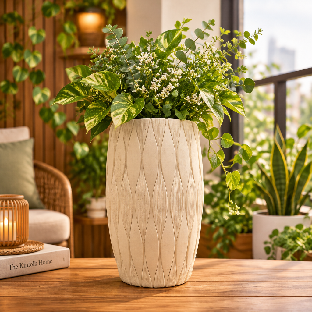 Carved Leaf Pattern Planter