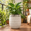 Wavy Pattern Round Planter – Silver & White