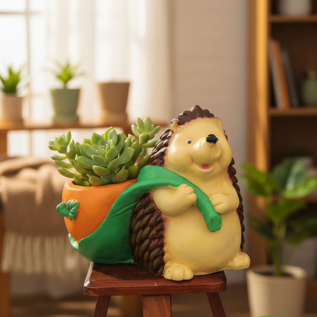 Hedge Hog Pushing Orange Shaped Planter Pot