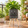 Tribal Geometric Pattern Planter with Wooden Stand