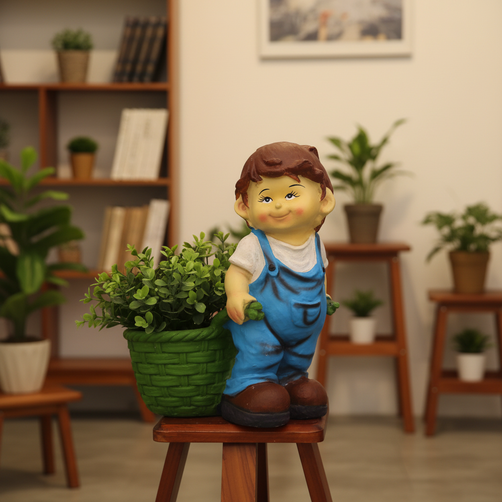 Boy Pushing Trolley Planter Pot