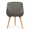 Ribbed Chevron Planter with Wood Stand