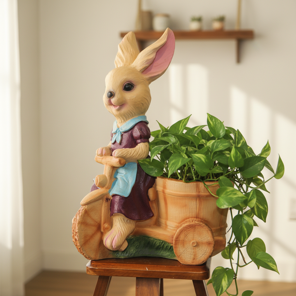 Rabbit Girl on Cycle Planter Pot