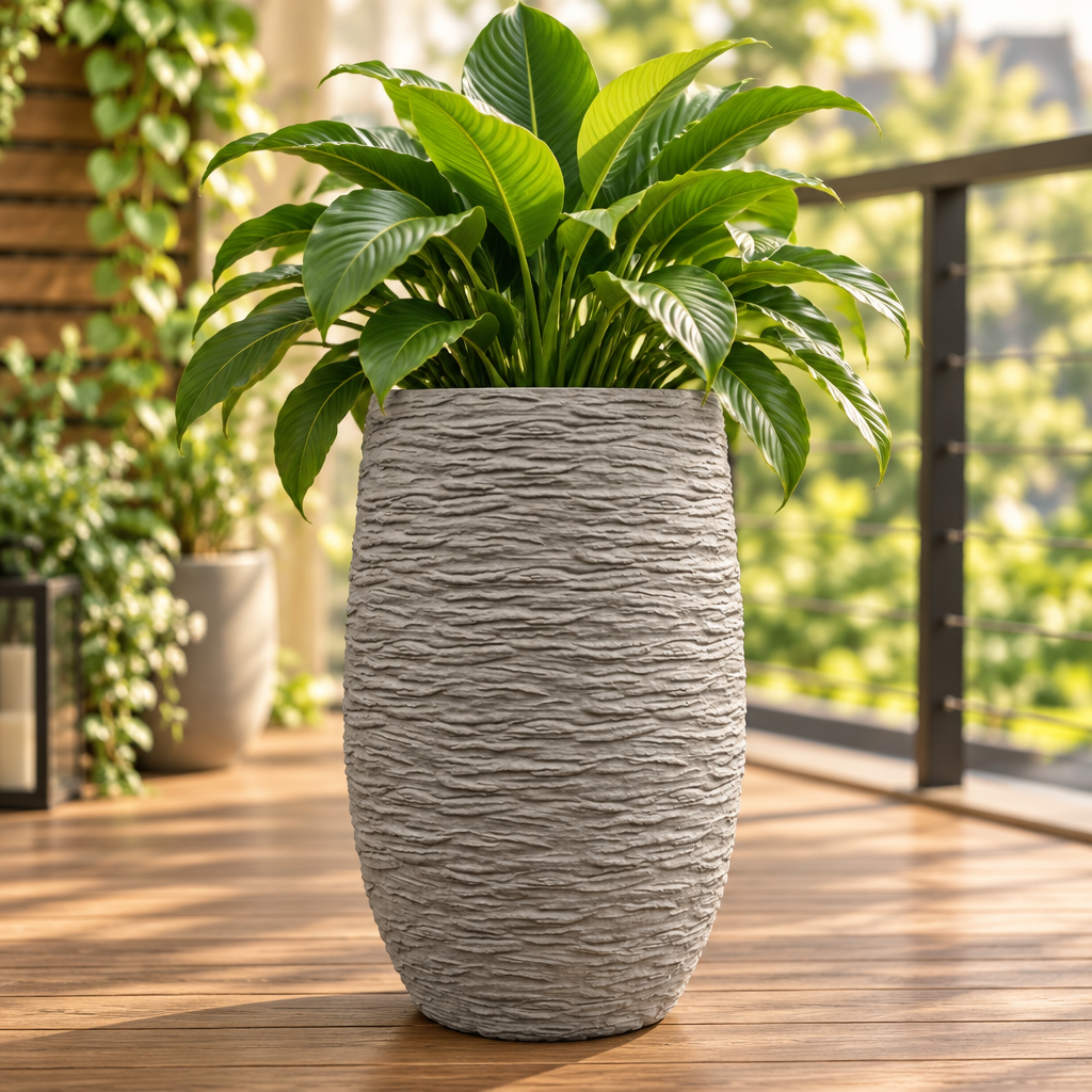 Elevated Grey Texture Ceramic Pot