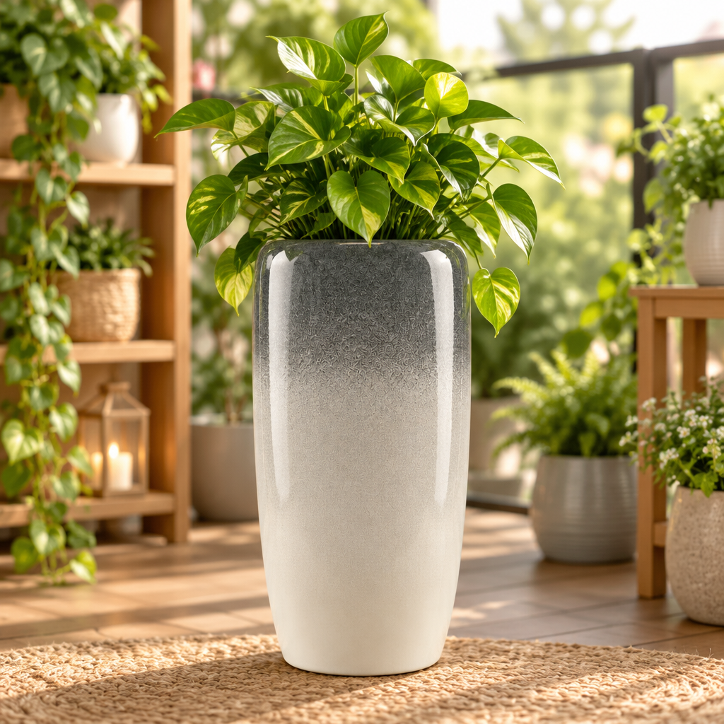 Plain Elevated Grey White Ceramic Pot