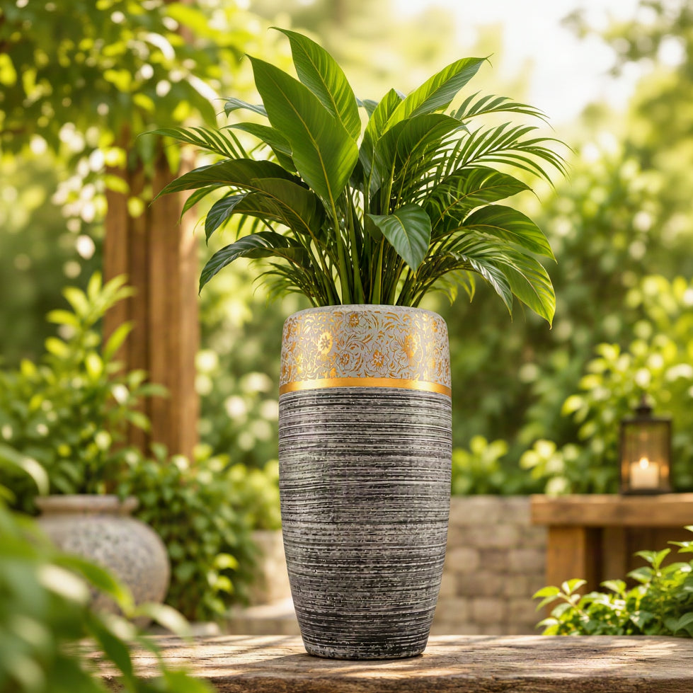 Elevated Grey with Gold Textured Ceramic Pot