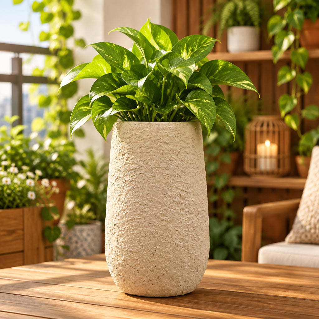 Elevated Beige Texture Ceramic Pot