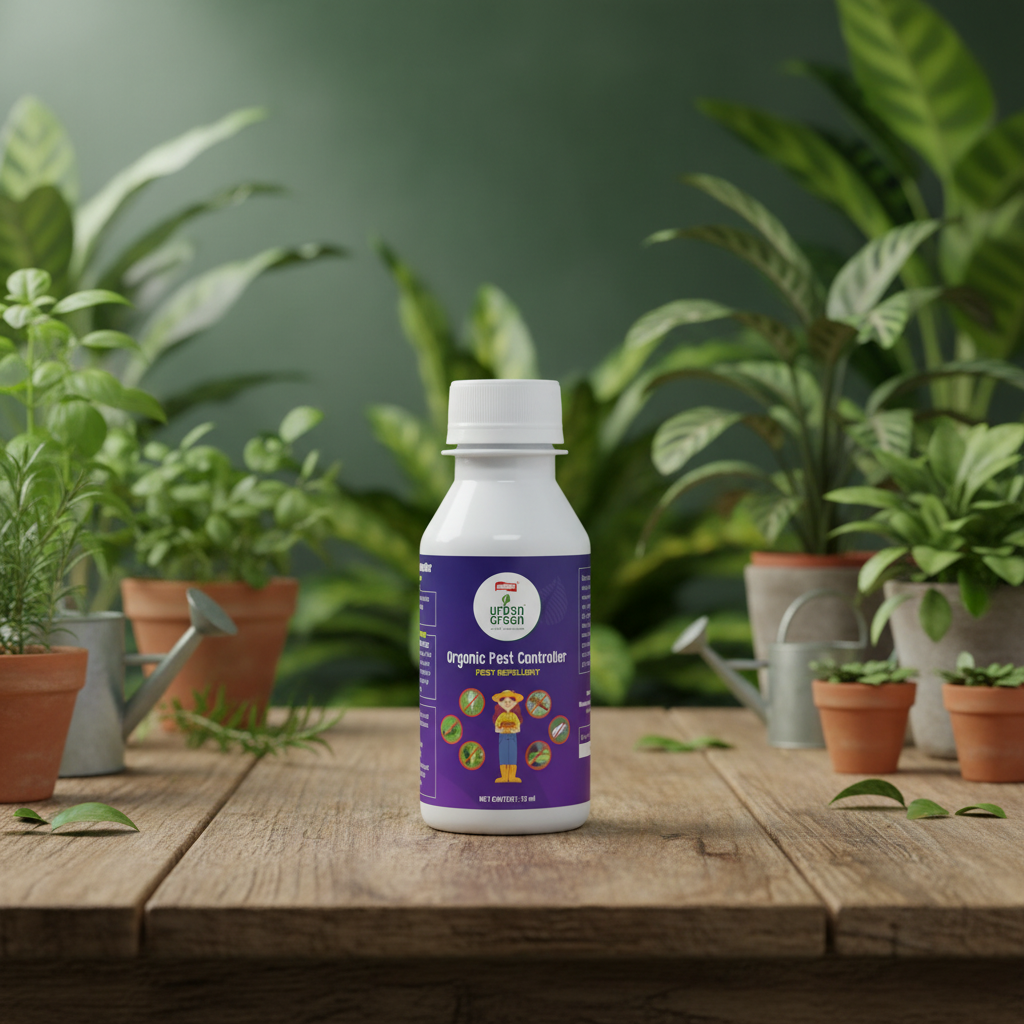 Bottle of Urban Green Organic Pest Controller on a white background