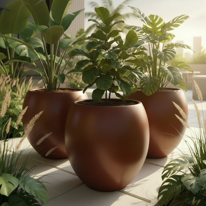 FRP Round Belly Pot – Brown