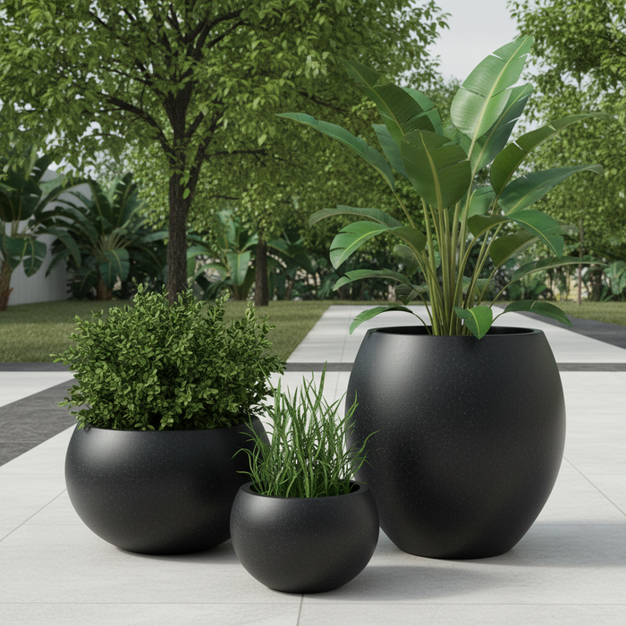 FRP Round Belly Pot – Black
