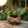 Stone Rustic Round Planter – Brown
